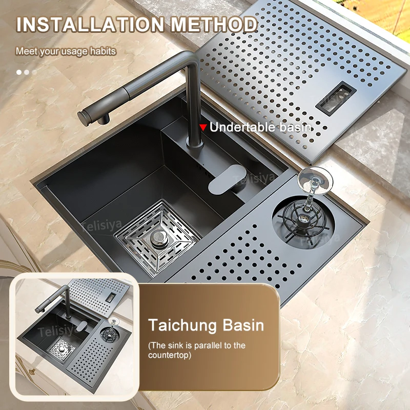 Hidden Cup Washer Bar Sink Stainless Steel Kitchen Sink Coffee Shop Multifunctional Wash Basin Mini Small Single Slot With lid 3