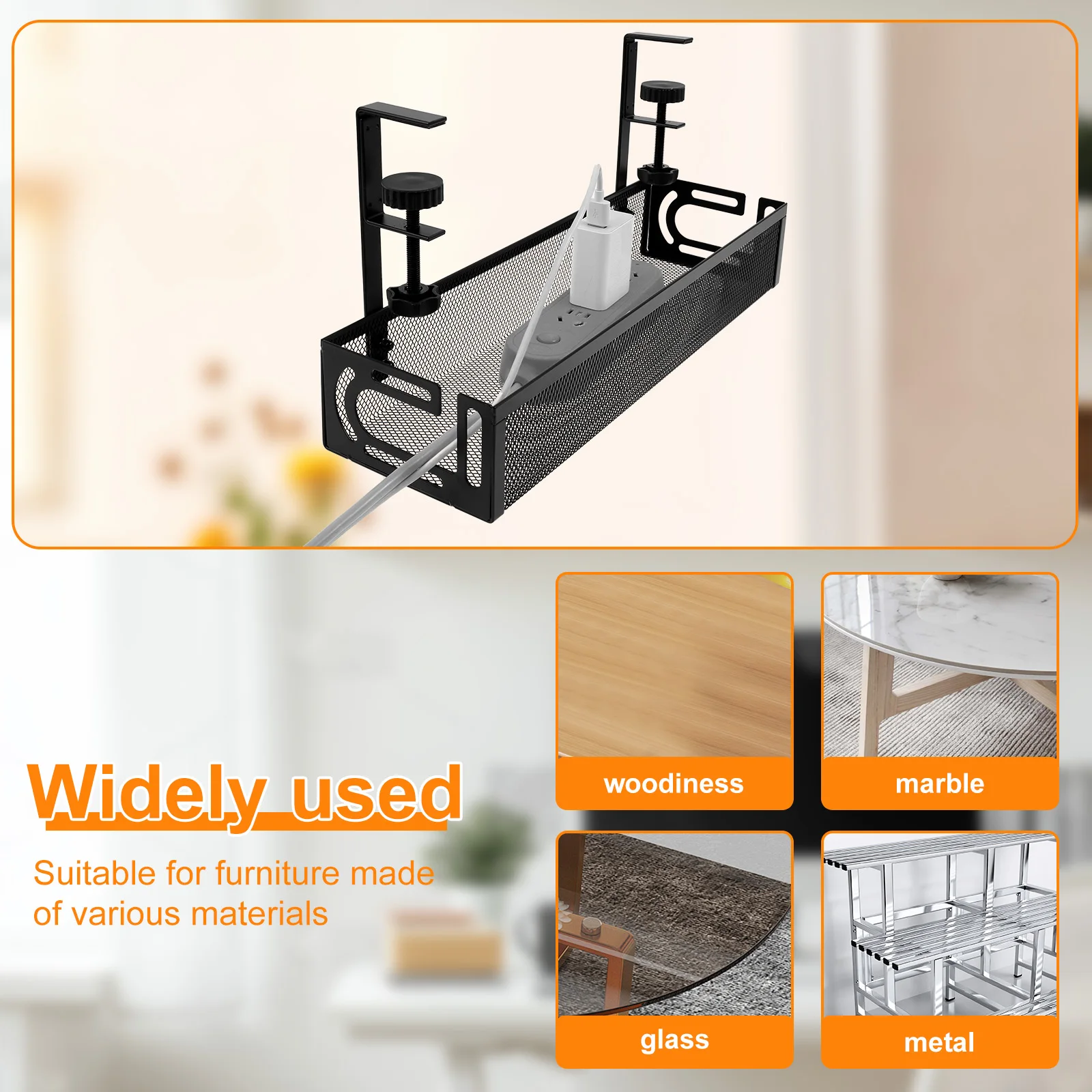 Sleek Clamp-Mount Metal Mesh Cable Management Tray