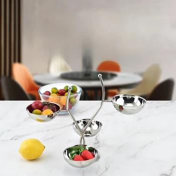 Vassoio per snack in acciaio inossidabile Bar Ktv Piatto di frutta Piatto di frutta in metallo Piatto Dim Sum Frutta secca Caramelle Rack Divisorio Dessert Snack Rack 1
