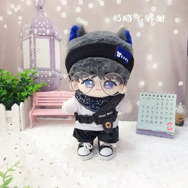 20cm baby clothes Cool jeans vest leather pants five piece set cool guy 20cm cotton doll 2