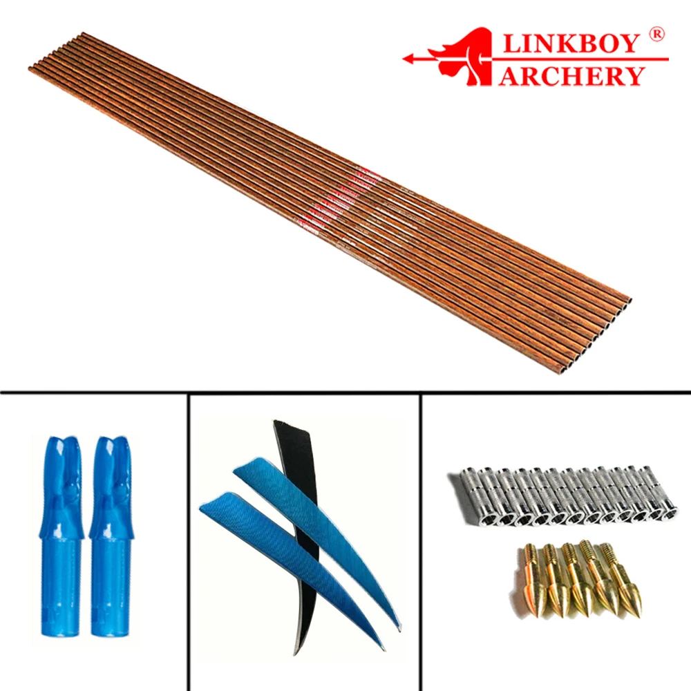 

12Pcs Pure Carbon Arrow Shafts Wood Skin Spine600 32inch 5inch Turkey Feather 75gr Tips Compound Traditional Bow Shooting