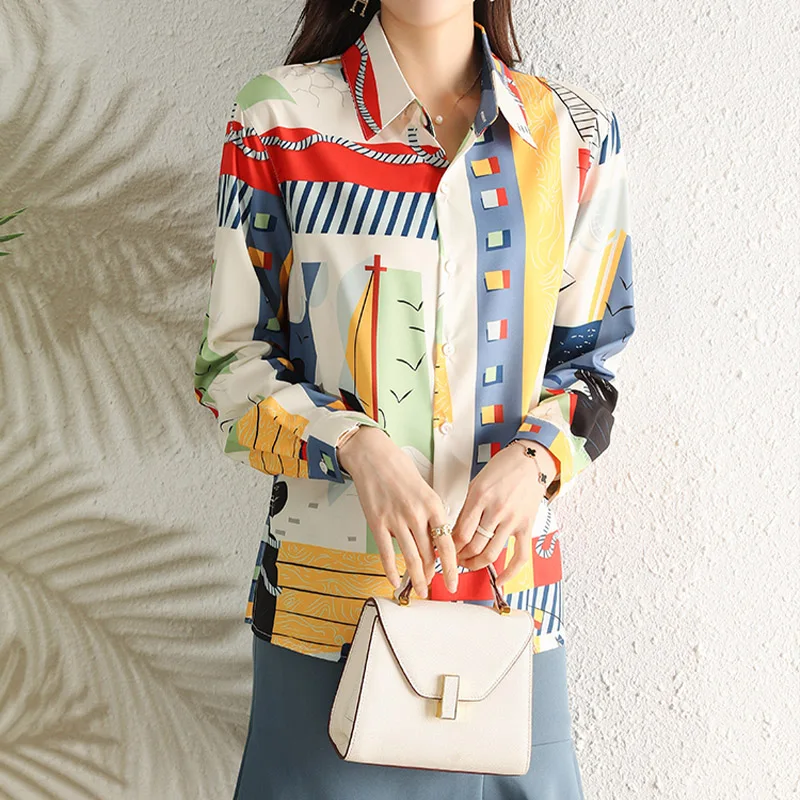 Autumn New Vintage Chic Office Lady Chiffon Shirts Women Clothing French All-match Loose Casual Tops Fashion Printed Blouse - Image 6