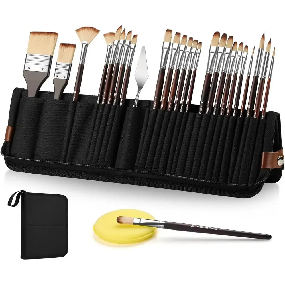 26pcs 펜 커튼 아트 페인팅 도구 세트 나무 막대 휴대용 수채화 브러쉬 아트 키트 페인팅 브러쉬 세트 미술 용품