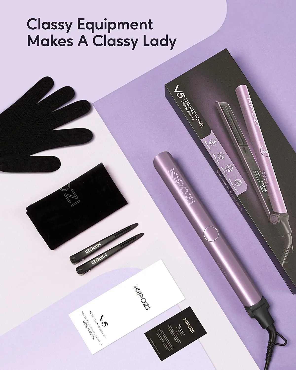 Hair Straightener 2 in 1 Flat Iron Curling Iron Titanium Instant Heating with Digital LCD Display