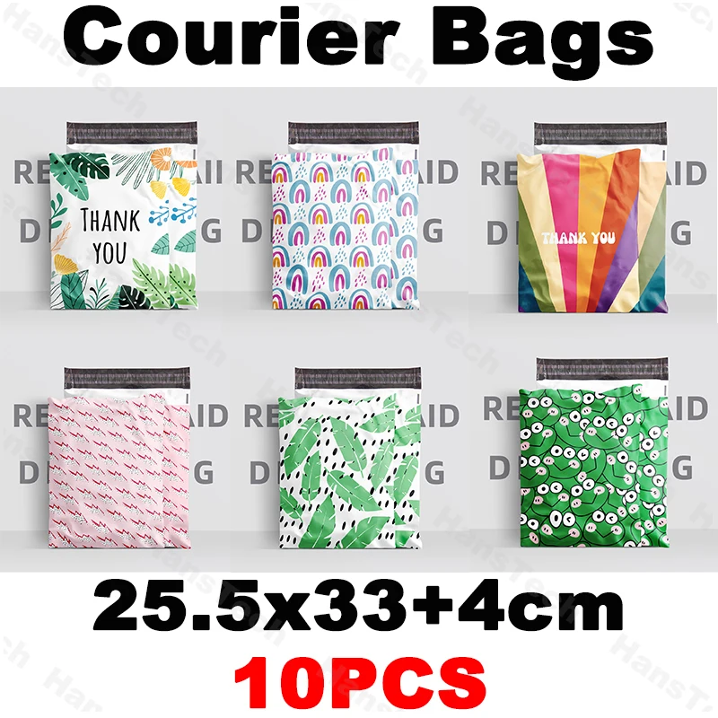 10PCS Rainbow Thank You Gift Wrapping Bags, Halloween, Christmas, Courier Bags, Printed Courier Bags, Waterproof Packing Bags