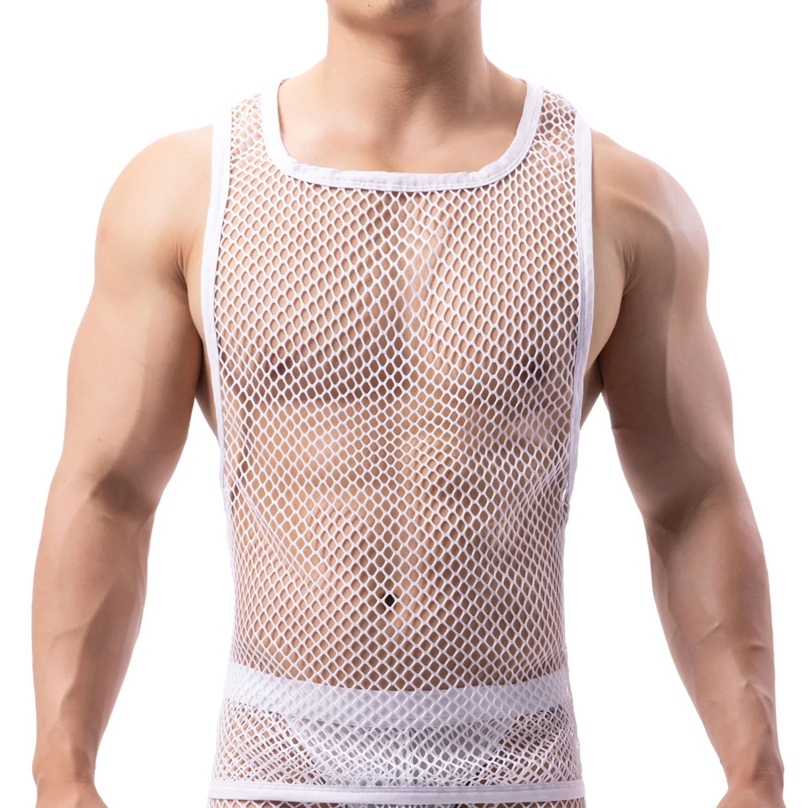 

CLEVER-MENMODE мужской жилет, сетчатые майки, сексуальная одежда, сетчатая Прозрачная Футболка без рукавов, Прозрачное нижнее белье