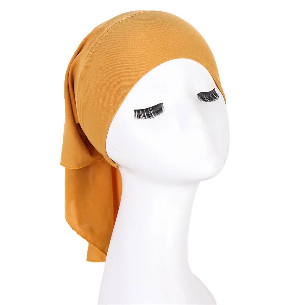 New Muslim Inner Hijab Caps Stretch Turban Cap Solid Islamic Underscarf Bonnet Hat Female Headband Turbante Mujer Instant Shawls