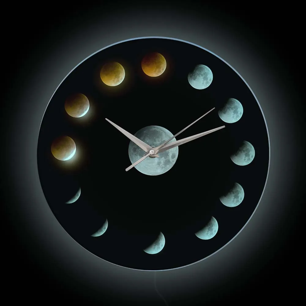 Series of Total Lunar Eclipse Moon Phases Super Moon Celestial Wall Clock Outer Space Lunar Cycle Home Decor Quiet Wall Watch Wall Clocks near me