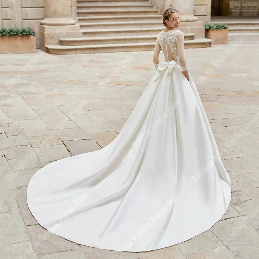 2024 Elegant Satin Women Wedding Dresses Gorgeous Mopping Length Bridal Gowns Formal V-Neck Banquet Princess Vestidos De Novias 2