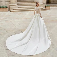 2024 Elegant Satin Women Wedding Dresses Gorgeous Mopping Length Bridal Gowns Formal V-Neck Banquet Princess Vestidos De Novias 2