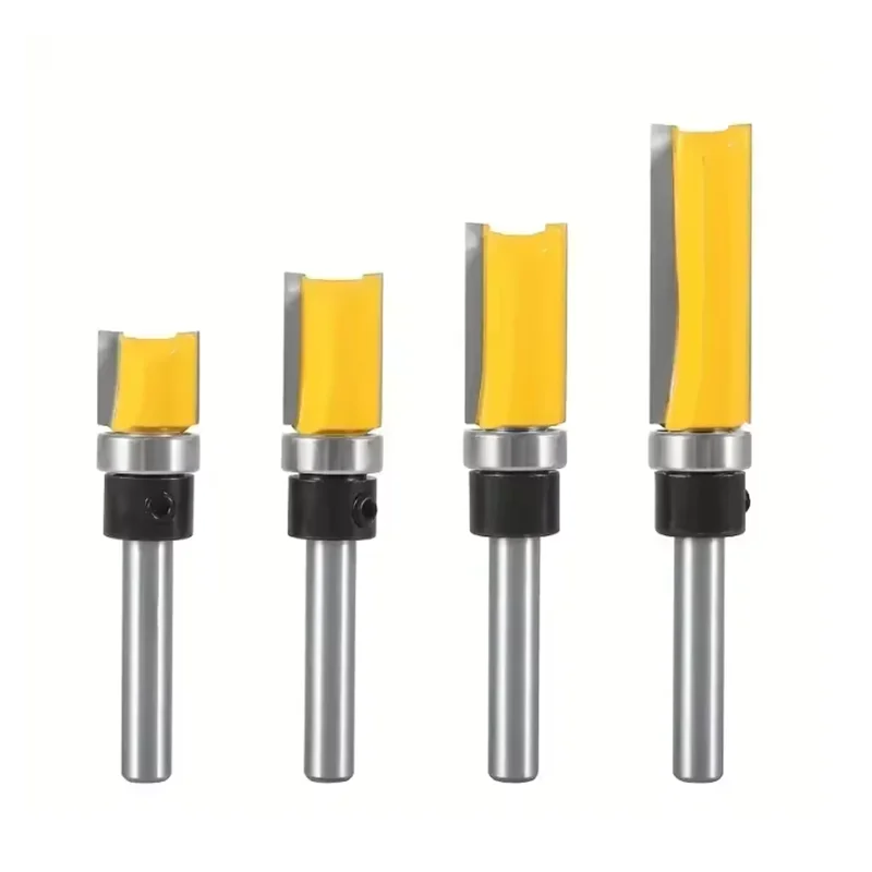 Pattern Router Bit 4pcs 1/4-Inch Shank Bearing Guided Pattern Router Bit Woodworking Edge Trimming Tool with Double-Edged Straight Cutter