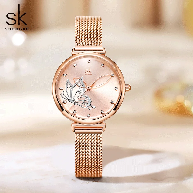 Sheengke Top Luxury Quartz Wristwatch for Women Rose Golden Stainless Steel Strap Fashion Casual Ladies Watches Reloj de mujer