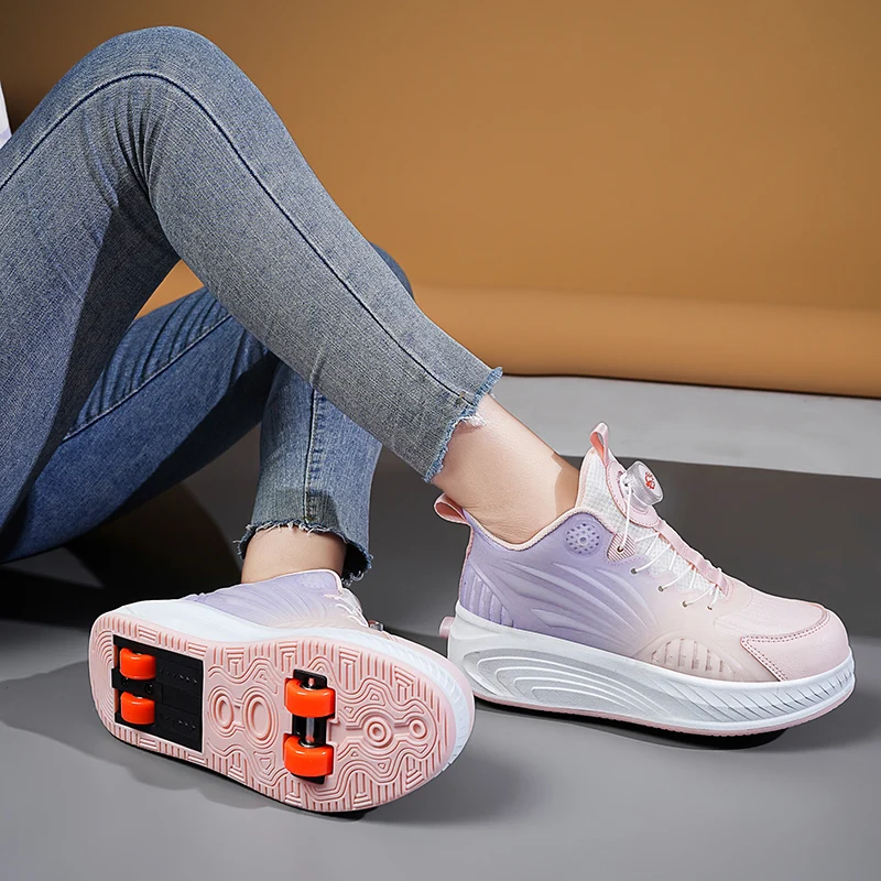 Flashing Roller Skates Shoe 2 Wheels for Kids Child Speed Skate for Girl And Boy Sneakers Skates with Removable Wheels