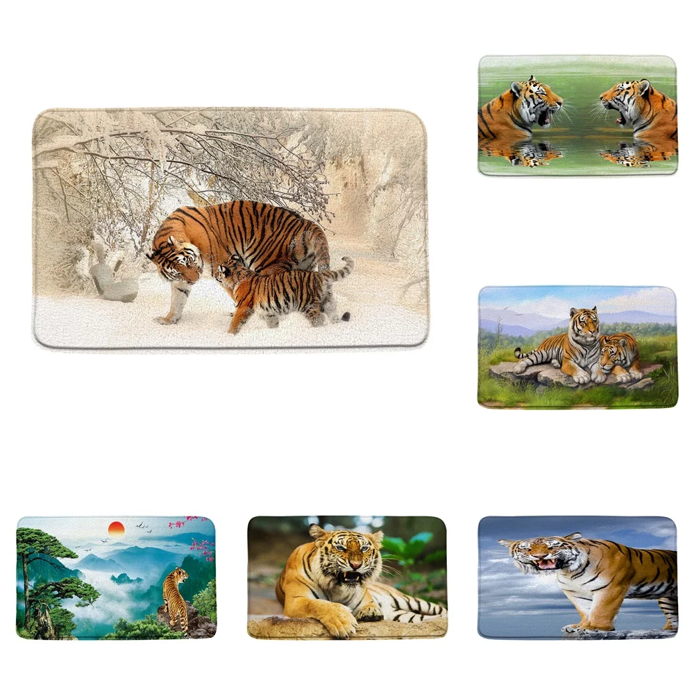 

Tiger Doormat Entrance Carpet Non-Slip Kitchen Floor Rugs Wildlife Hunting Animal Winter Forest Indoor Bathroom Decor Bath Mats