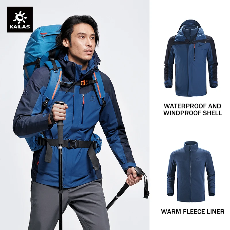 KAILAS 3 In 1 Down Jacket for Men Autumn/Winter Solid Warm Hiking Camping Skiing Windbreaker Outdoor Windproof Jackets KG110383 down jackets