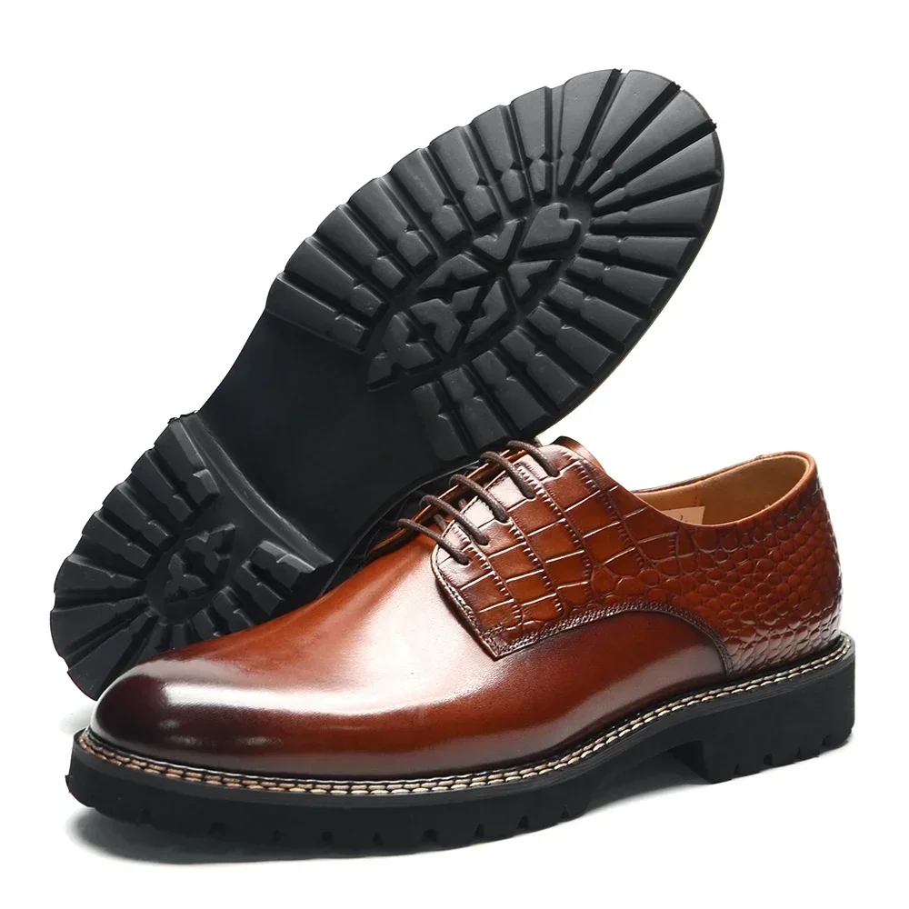 Leather Casual Shoe Man Sneakers Light Sole Crocodile Print Business Social Gentleman Derby Shoes