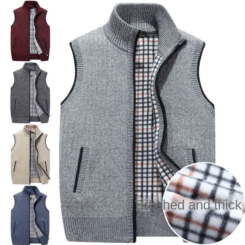 

Men's Cardigan Vest Stand Collar Thick Sleeveless Sweatercoat Full Zipper Turtleneck Jackets Warm Male Knitted Clothing size 3XL