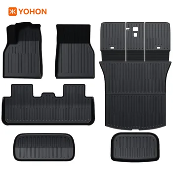 YOHON Floor Mats for Tesla Model Y Juniper 2026 Full Coverage Double Layered Carpet Odorless Cargo Liner Integrated Trunk Pad 1
