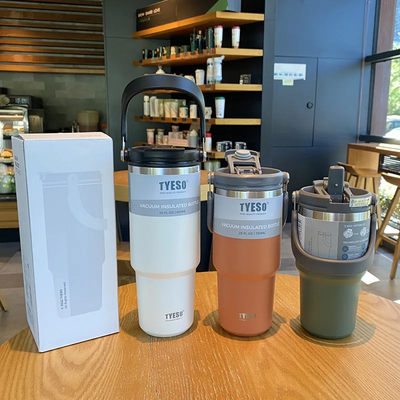 

Custom 600ml 750ml 900ml Tyeso Tumbler Coffee Cup Stainless Steel Vacuum Thermal Insulated Mug Cold Storage Ice Large Capacity