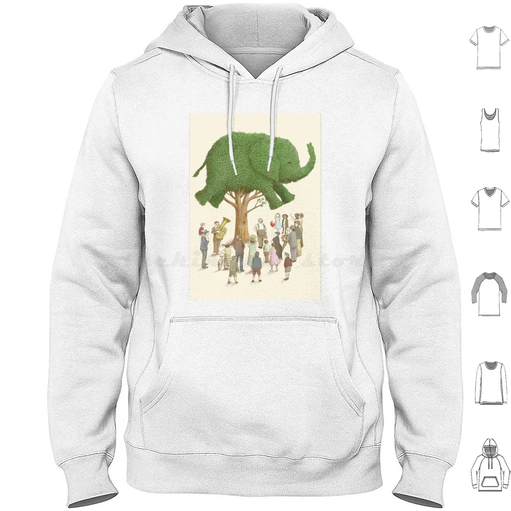 The Night Gardener-Elephant Tree Felpa Con Cappuccio Cotone Manica Lunga Alberi Albero Elefante Animali Tuba Musica The Night Gardener Topiaries