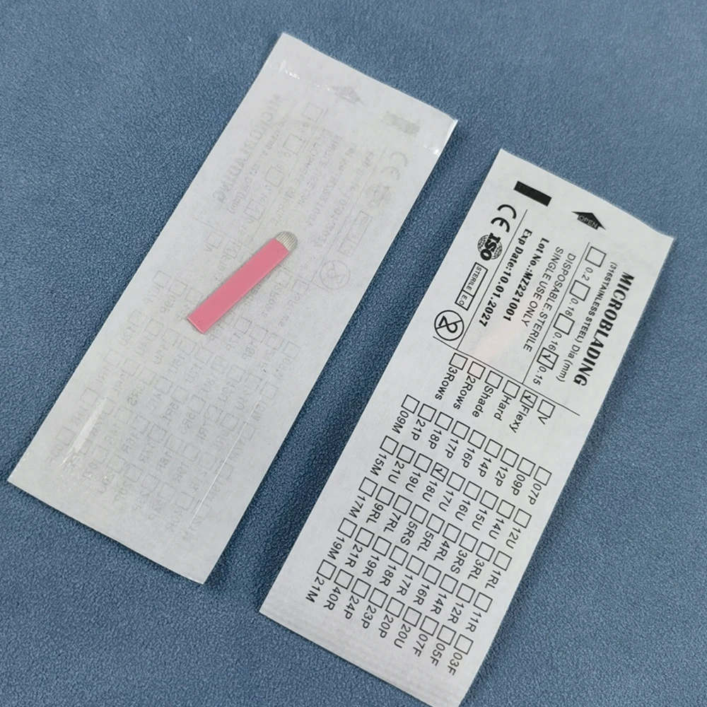50pcs/Box Pink Nano Blades Thin 0.15mm Microblading Flex U Shape Needles Permanent Makeup 3D Embroidery for Tattoo Manual Needle