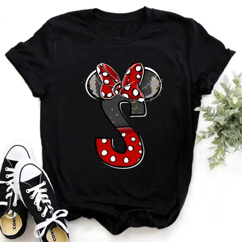 thumbnail image 1 of Ropa de verano de manga corta de Disney para niños, camisetas de algodón con estampado de letras de Minnie Mouse, camisetas de la AZ para niños, camisetas Y2k para niños y niñas, 1 of 5