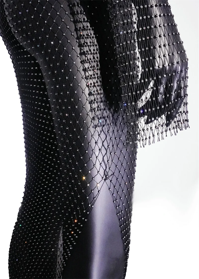 2024 neues Sommerkleid für Frauen lang ärmel ige ausgehöhlte Mesh Frauen Kleid bling bling elegante weibliche schlanke Party Pailletten Kleid – Detail 21