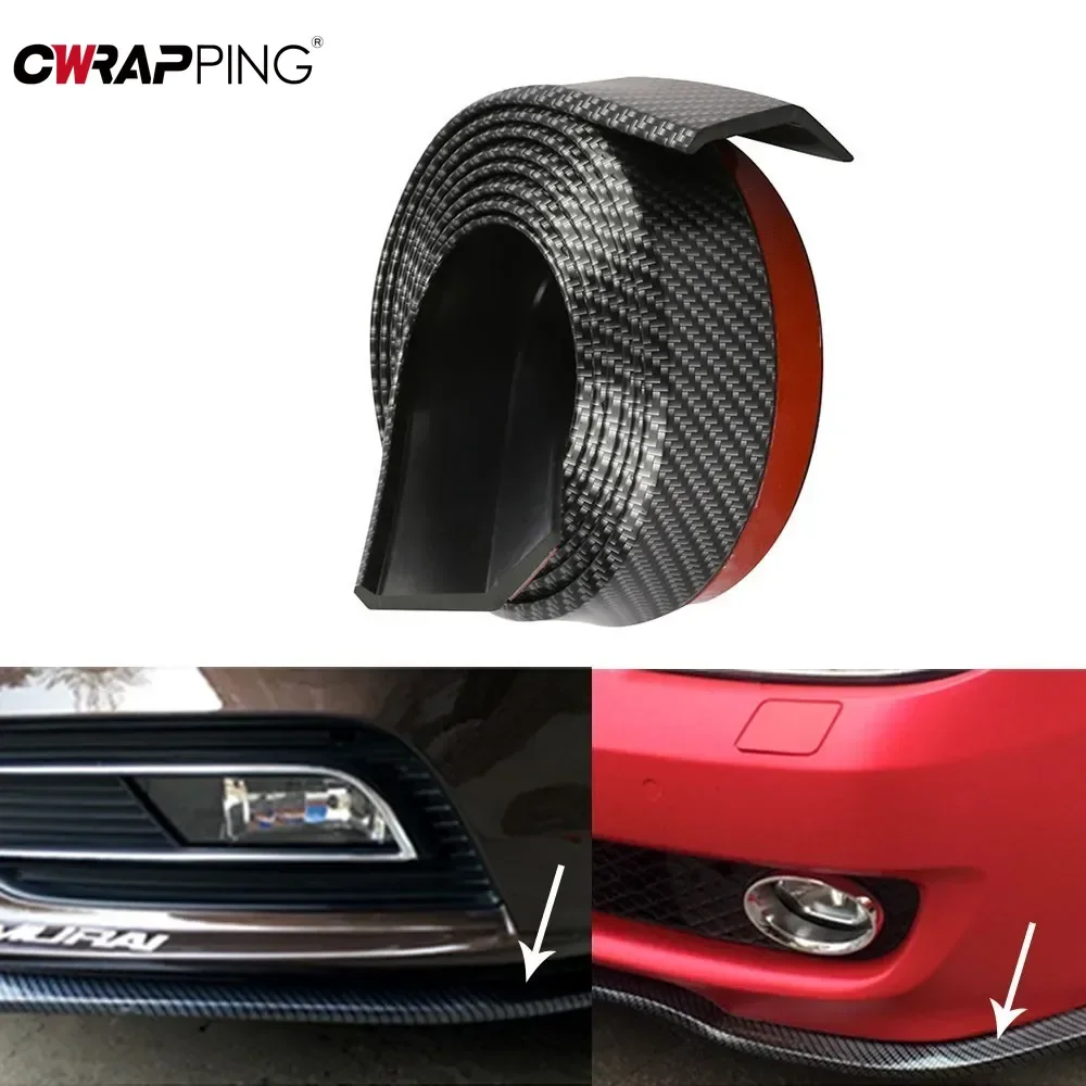 Car Front Bumper Anti Collision Strips Carbon Fiber Rubber Strip Lip Skirt Protector