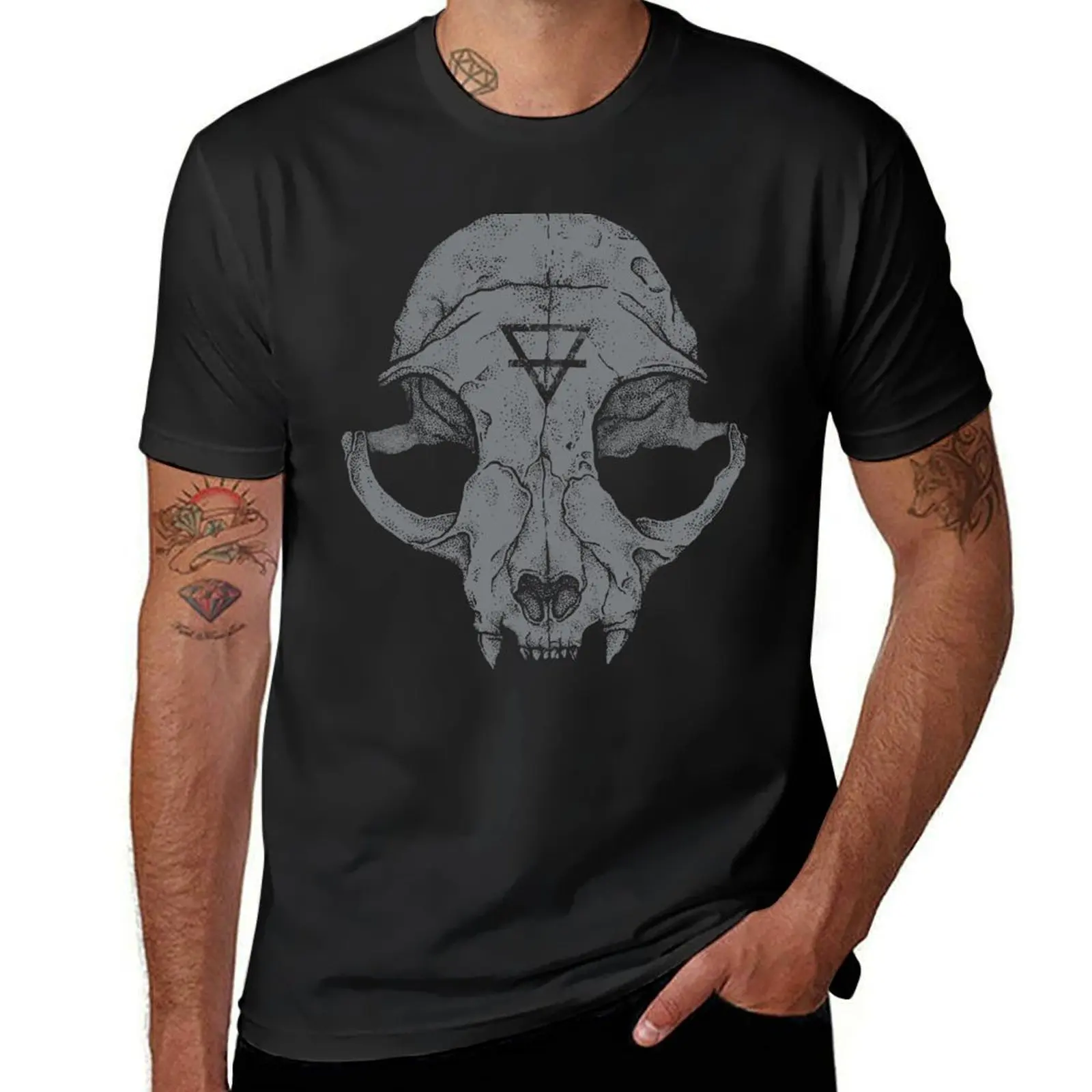 Cat Skull T-Shirt customs sweat Men's cotton t-shirt