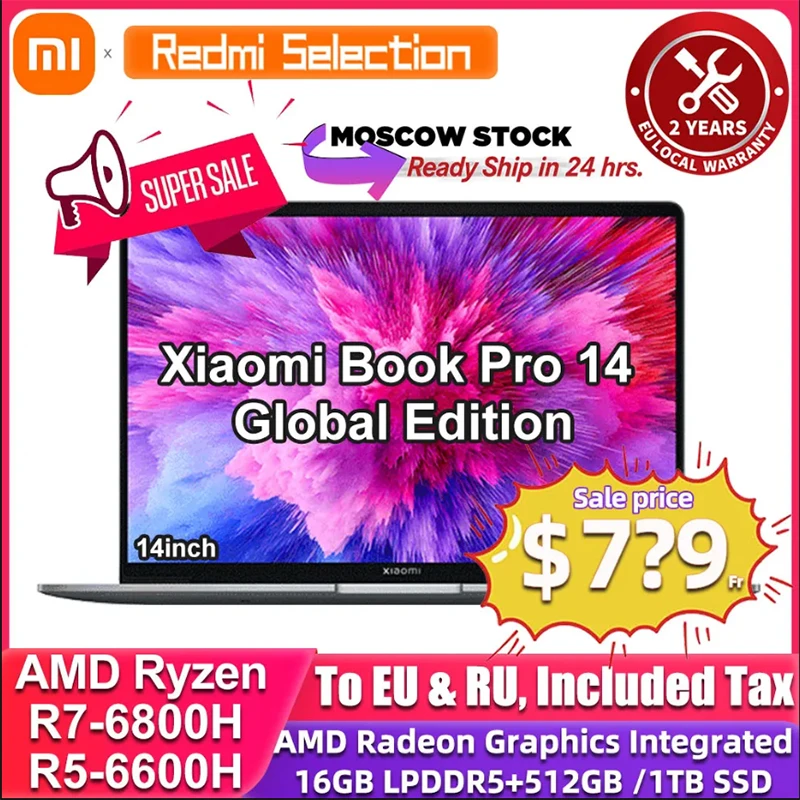 Xiaomi Book Pro 14 Laptop Ryzen R5-6600H/R7-6800H 16GB 512G/1T SSD 2.8K 90Hz Screen Notebook PC\n
