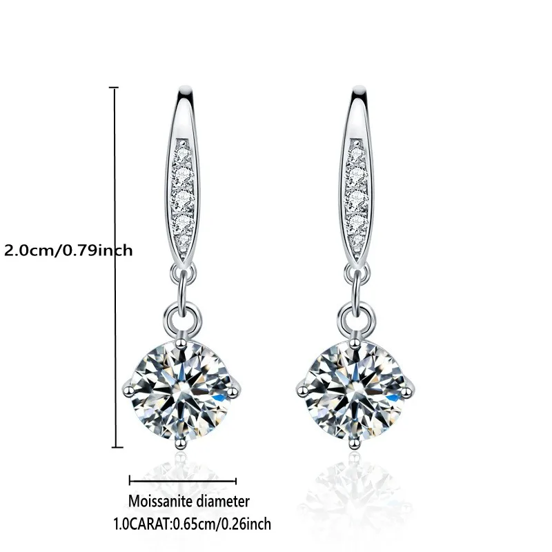 925 Sterling Silver 1 Carat Moissanite Diamond Four-Claw Earrings Fashion Design Sense Ladies Light Luxury Niche Send Girlfriend