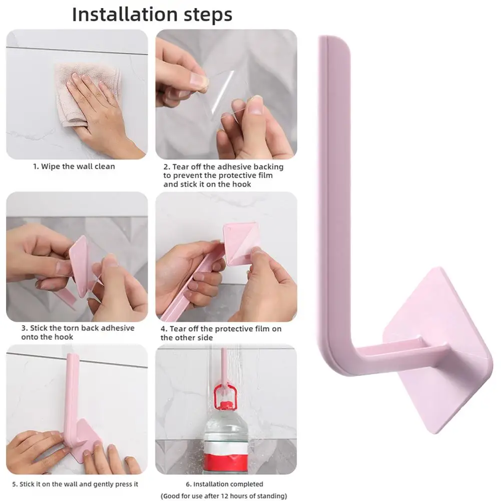 L-Shape Multi Function Hook Self-Adhesive Wall-Mounted Rack For Kitchen Accessories Door Keys And Clothes Hanger