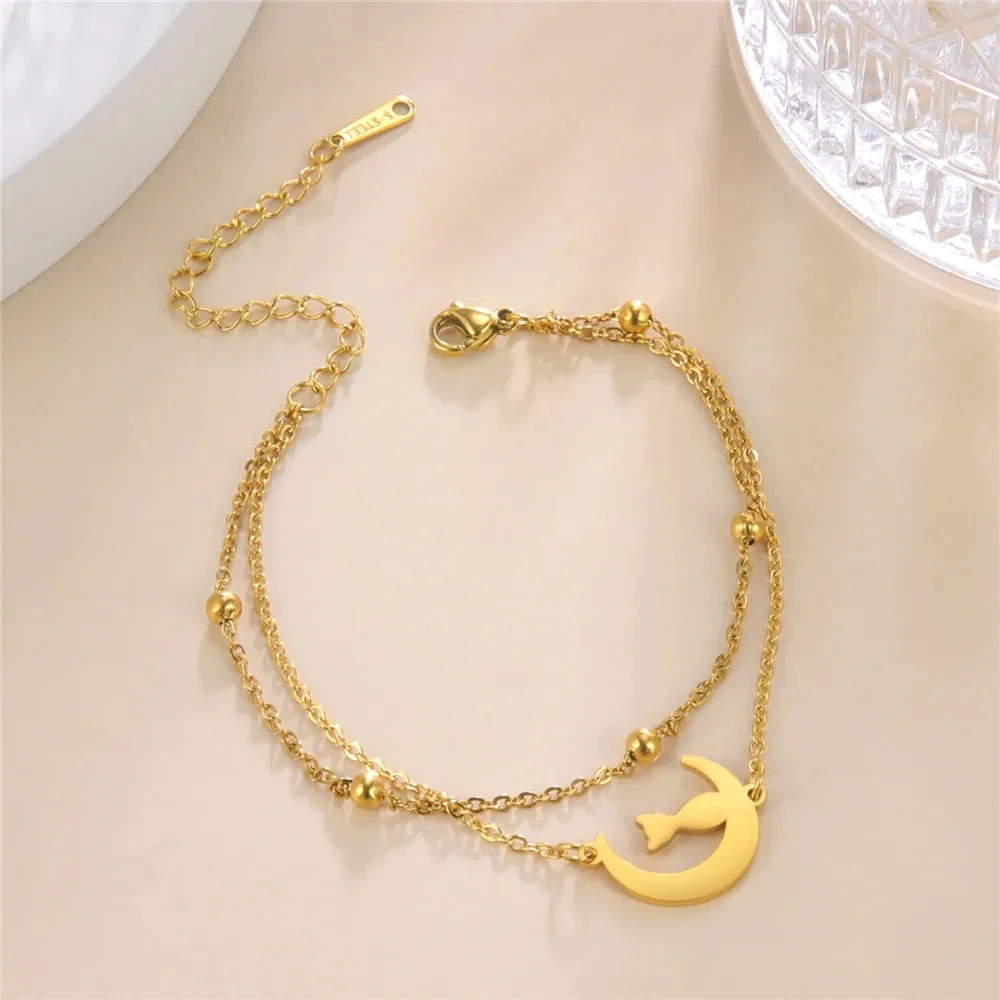 Cute Lying Cat Charm Bracelet for Women Stainless Steel Animal Kitten Wax Rope Hand Bracelet Jewelry - PeticaDeals