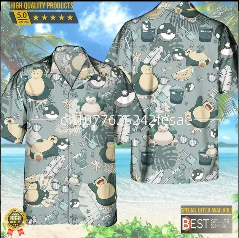 

Pokemon snorlax HAWAII SHIRT 3D Printing Casual Fashion Street Hawaiian Shirt Men's and Women's Short Sleeve Button Shirt