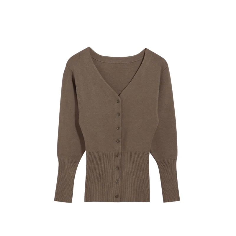 Vintage Women Knit Cardigans Solid V-Neck Long Sleeve Slim Button Sweater Female Fashion Autumn Winter Lady Knitwear New