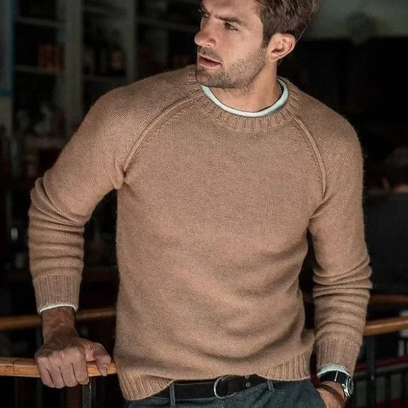 Cotton Spliced Pullovers Sweater Men Casual Warm O-neck Mens Knitted Sweater Winter Fashion Sweaters