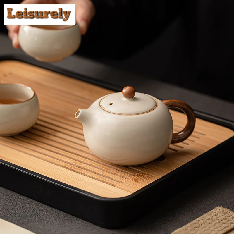 220ML Cream Ru Kiln Porcelain Xishi Teapot Traditional Tea Infuser Pot Tea Making Kettle with Filter Tea Ceremony Decoration