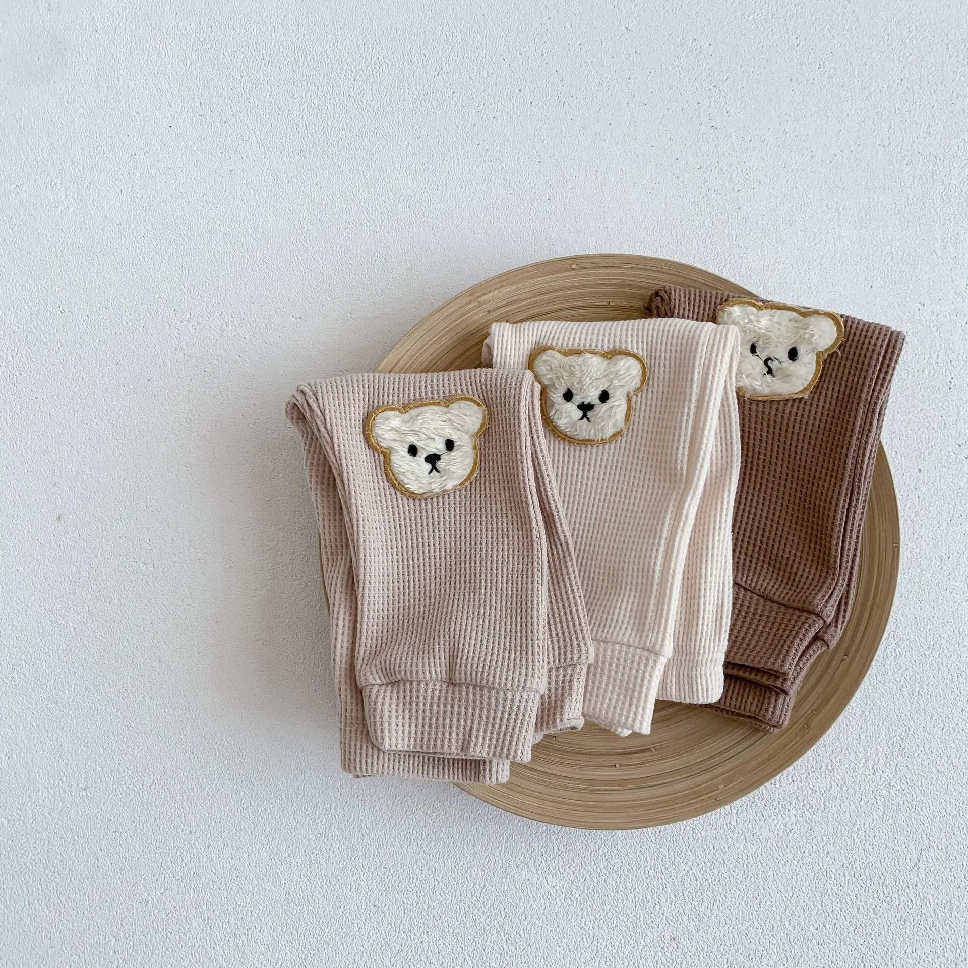 0 to 2 Years Newborn Waffle Baby Boys Girls Bear Pants Cotton Soft Elastic Spring Autumn Kids Harem Pant Trousers 4