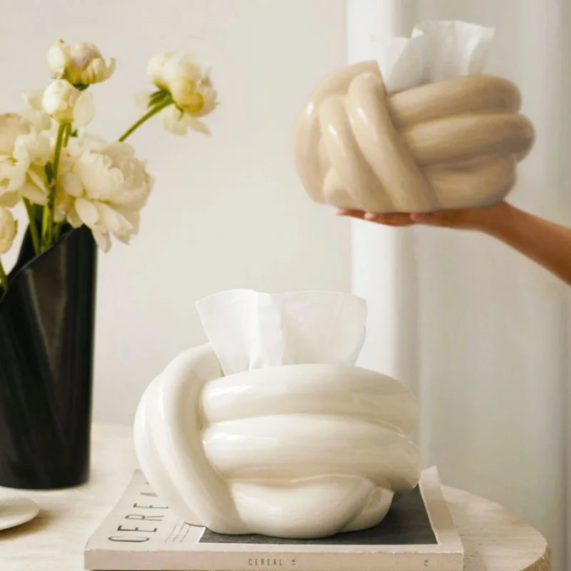 

European modern creative ceramic tissue box cute abstract art knot shape napkin holder home coffee table desktop tissue box