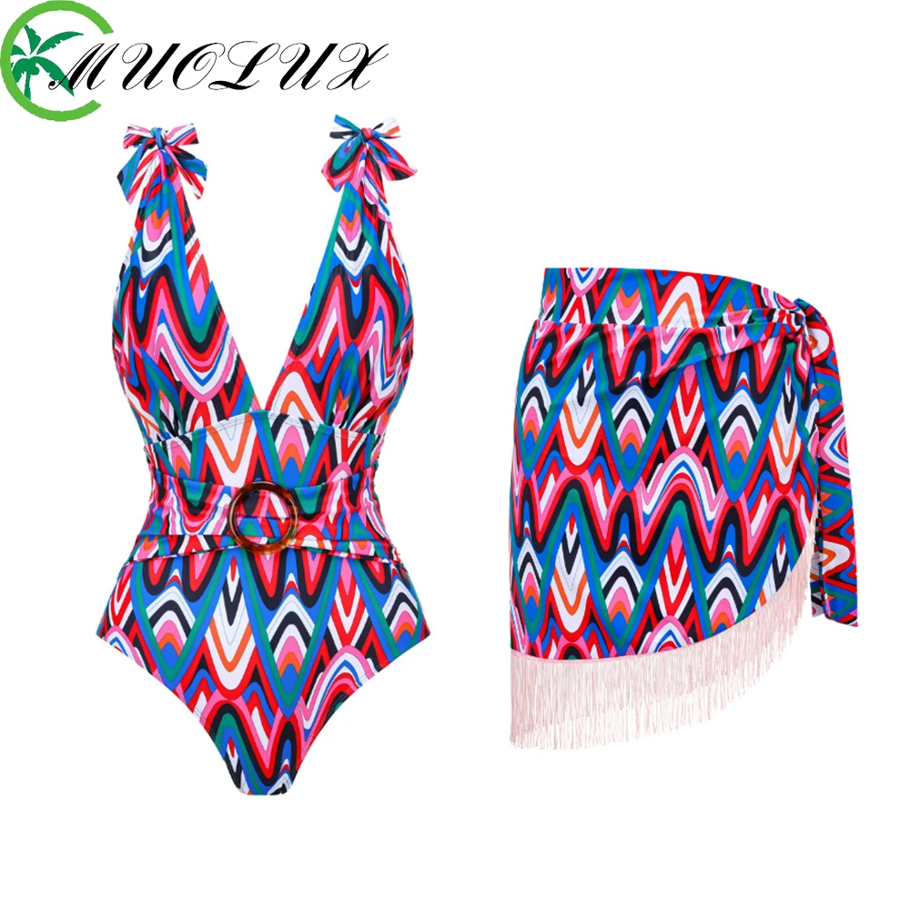 

MUOLUX 2023 3D Flower Bikini Set V Neck One Piece Dress Swimwear Women Swimsuit Bikini Luxury Beach Bath Suit Monokini Brazilian