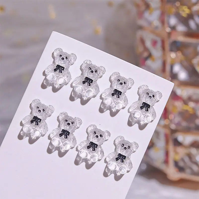 귀여운 절묘한 화이트 베어 네일 아트 참 라인스톤 패션, 다채로운 송진 베어 네일 장식, DIY 아크릴 액세서리, 20 개