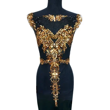 1 Set Black Tulle Gold Sequin Embroidery Lace Fabric Tassel Royal Noble Wedding Gown Applique Patch Collar Dress DIY