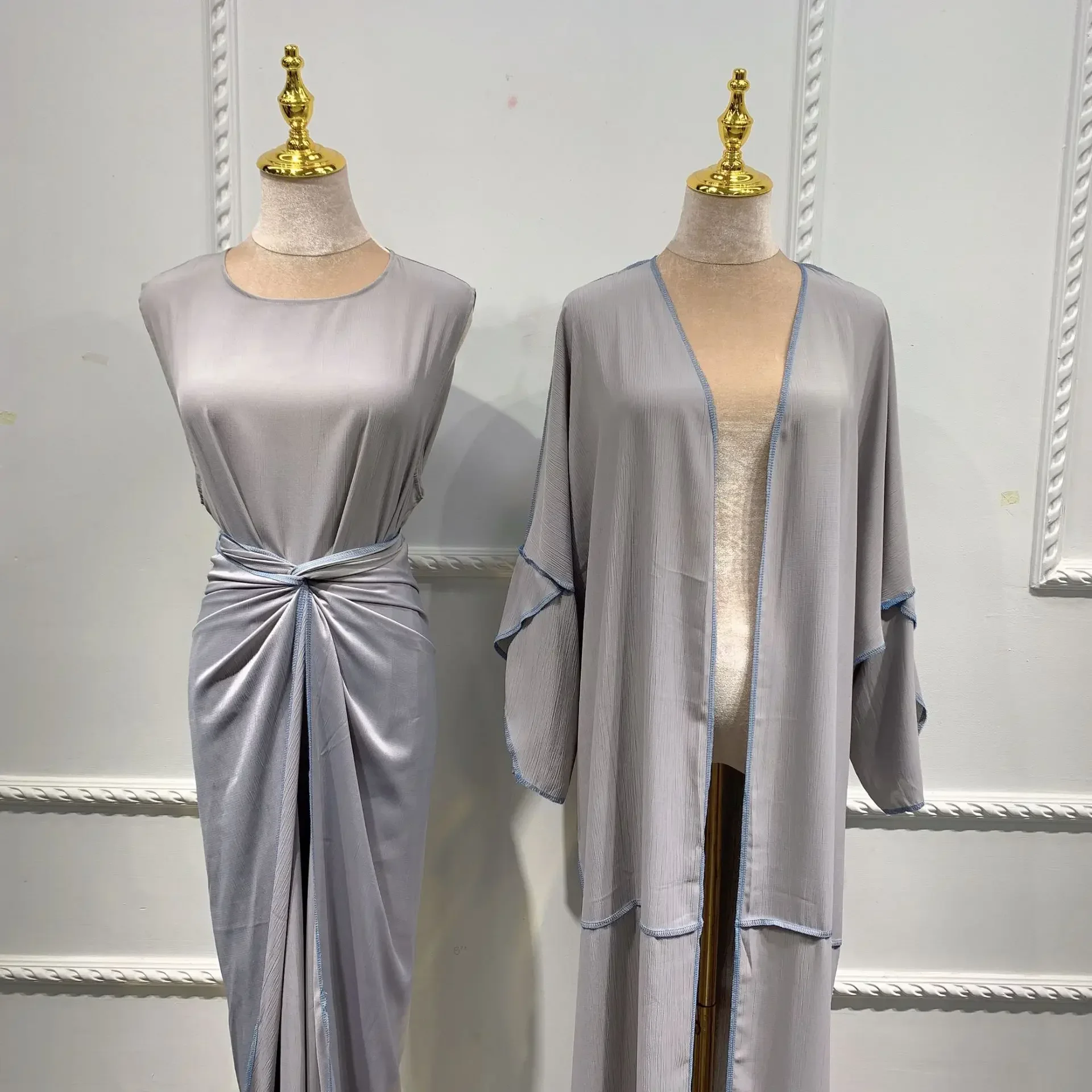 3 Piece Open Abaya Matching Muslim Sets Turkey Abayas for Women Dubai Hijab Dress Kaftan Islam Prayer Outfit Musulman Ensembles