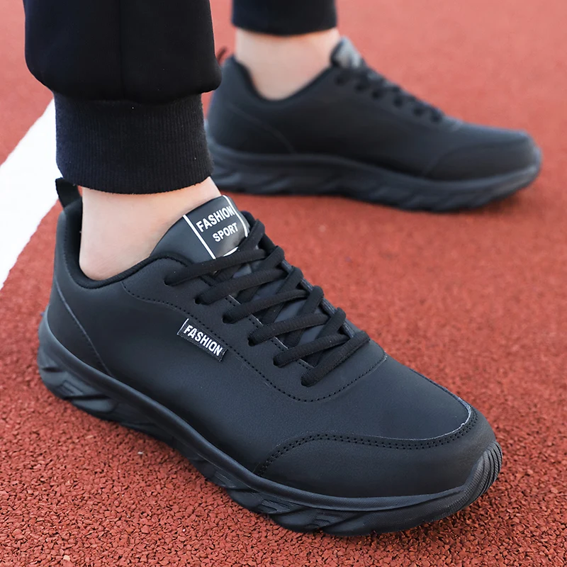 Running Shoes Men Sneakers Black Sport Shoes for Men Running Ultralight PU Leather Waterproof Athletic