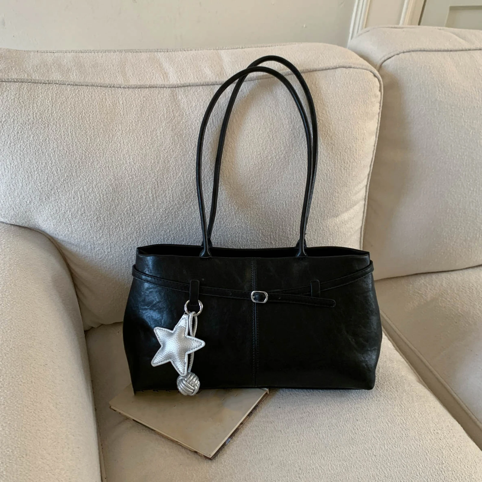 PU Leather Handbag Vintage Underarm Bag with Belt Buckle Tote Bags for Women Work Shopping Travel Daily