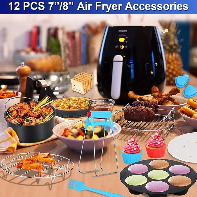 12 Pièces Accessoires pour friteuse Air Fryer Kit d'accessoires universels  pour friteuse à air chaud de 7 pouces