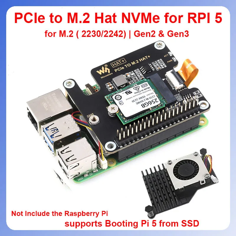 Pcie To M.2 Hat Raspberry Pi 5 Scheda Di Espansione Ad Alta Velocità Nvme Gen 2 3 Con Cavo 16P Gpio Header Active Cooler Per Rpi 5 Pi5