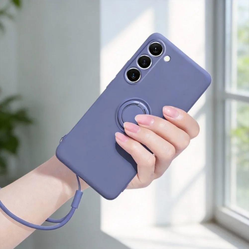 Liquid Silicone Phone Case with Ring Holder and Wrist Strap