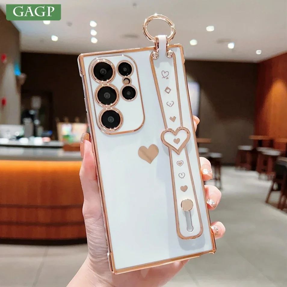 Chic Love Heart Wrist Strap Phone Case