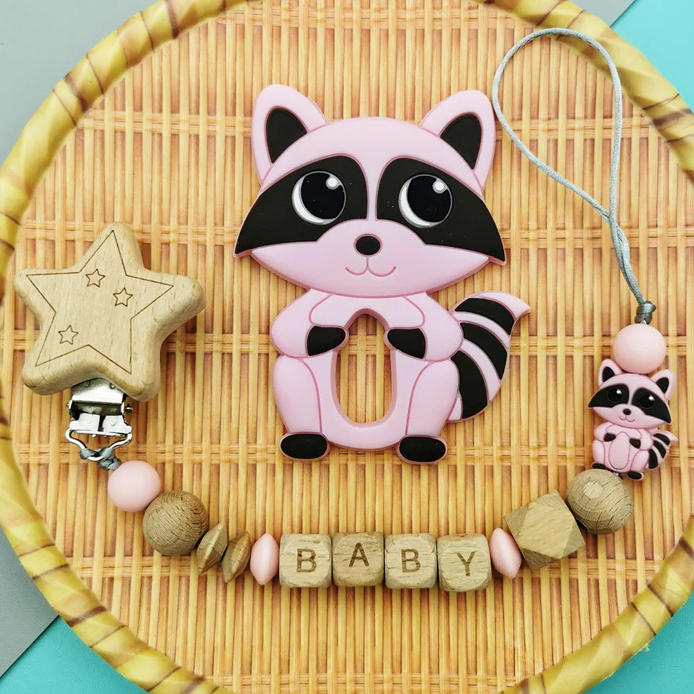 Customizable Beech English Letter Name Baby Silicone Squirrel Pacifier Clip Chains Teether Pendants Baby Pacifier Kawaii Teether customizable beech english letter name baby silicone panda pacifier clips chains teether pendants baby pacifier kawaii teether